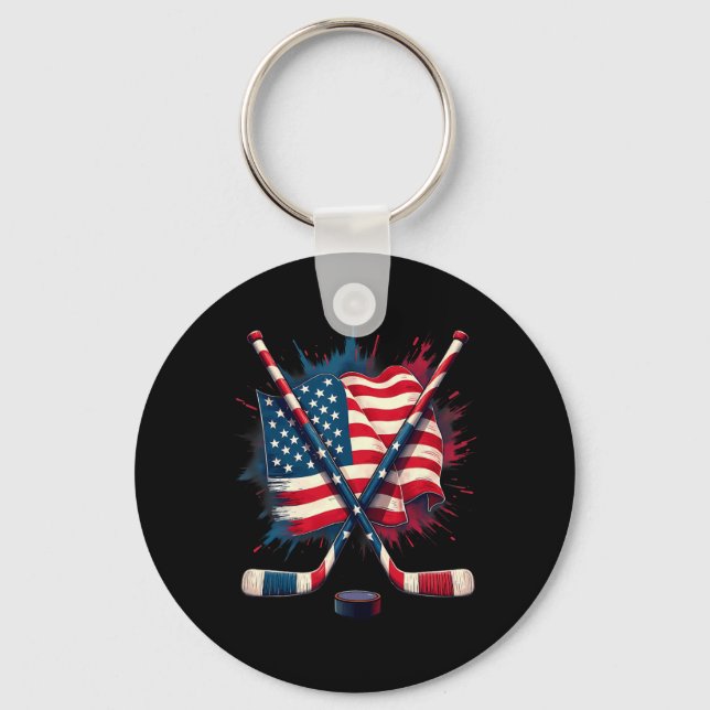 Chaveiro Hóquei no Gelo da Bandeira Americana (Frente)