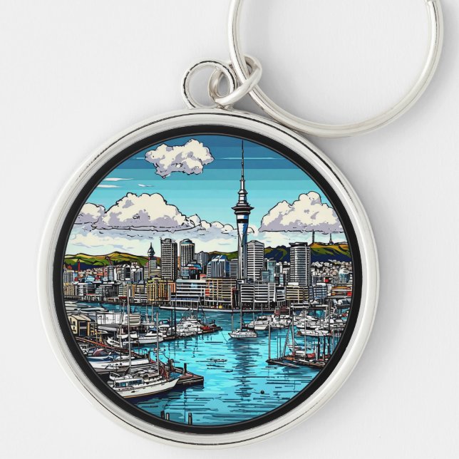 Chaveiro Horizonte de Auckland com Porto e Iates (Frente)