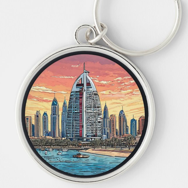 Chaveiro Horizonte de Dubai ao Entardecer com Torre Icônica (Frente)