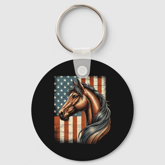 Chaveiro Horseback Andando Fazenda Ocidental Bandeira Ameri (Frente)