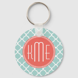 Chaveiro Hortelã e Quatrefoil coral com monograma feito so