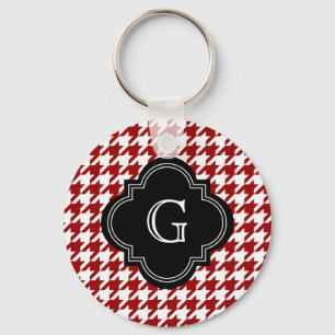 Chaveiro Houndstooth branco vermelho clássico com monogram