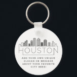 Chaveiro Houston, Texas Stylizou Skyline | Slogan Personali<br><div class="desc">Uma cadeia chave única representando a bela cidade de Houston,  Texas. Este chaveiro apresenta uma ilustração estilizada do horizonte único da cidade com seu nome embaixo. Por baixo do nome da cidade está um lugar para o seu slogan ou afirmação exclusivo sobre a sua cidade favorita.</div>