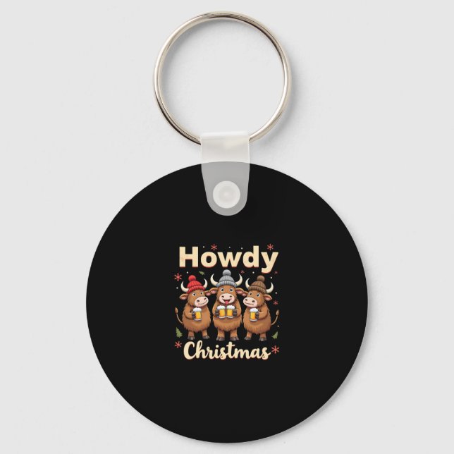 Chaveiro Howdy Christmas Funny Highland Cow Xmas Cows Lover (Frente)