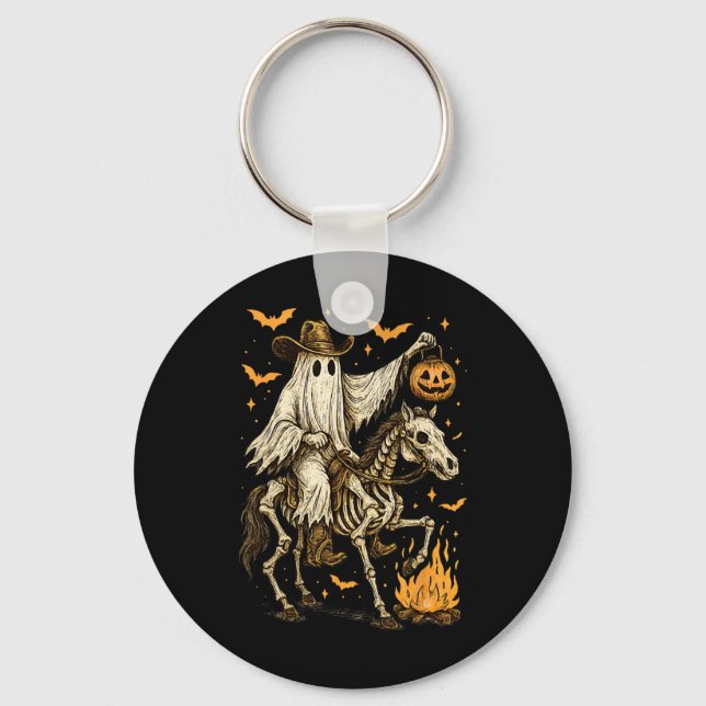 Chaveiro Howdy Cowboy Ghost Pumpkin Andando Skeleton Cavalo (Frente)