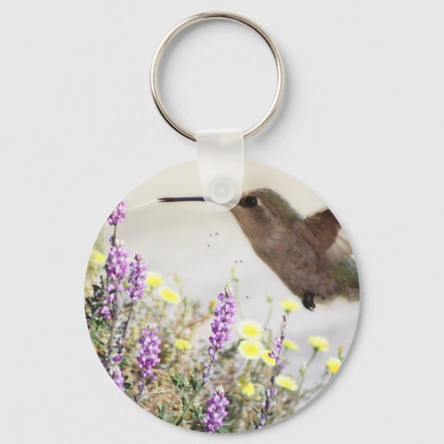 Chaveiro Hummingbird e flores silvestres Arte digital (Frente)