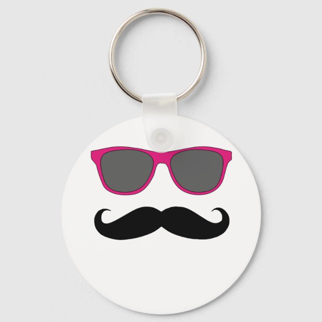 Chaveiro Humor com bigode e óculos escuros cor-de-rosa (Frente)