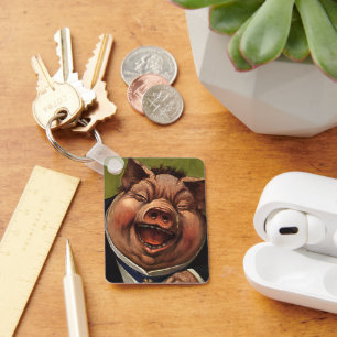 Chaveiro Humor Vintage, Feliz Porco Vitoriano Rindo