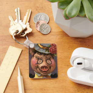 Chaveiro Humor vítreo, Bobo e doce vitoriano Lady Pig