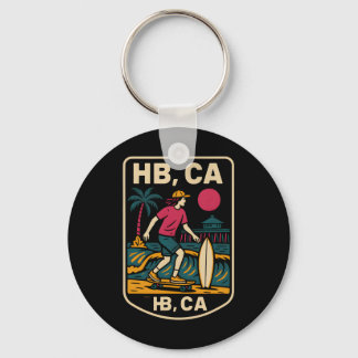 Chaveiro Huntington Beach Hb Ca Retro Mens Surfing Skateboa