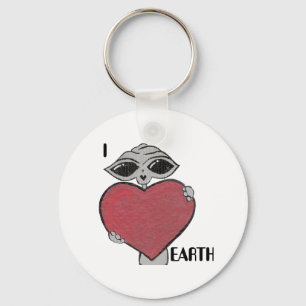 Chaveiro I Heart Love Earth Alienígena Key Chain