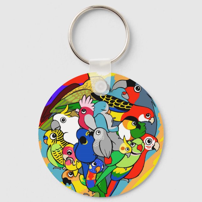Chaveiro I heart parrots cute cartoon (Frente)
