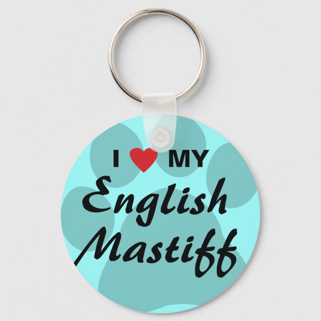 Chaveiro I Love (Heart) My English Mastiff Pawprint (Frente)