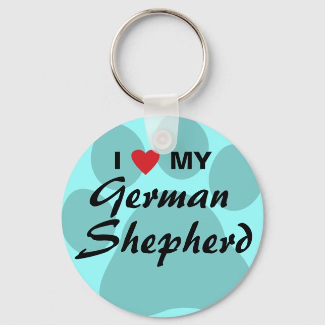 Chaveiro I Love (Heart) My German shepherd Pawprint (Frente)