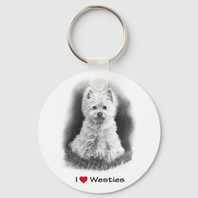 Chaveiro I Love (Heart) Westies: Desenho de Lápis (Frente)