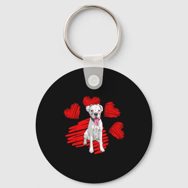 Chaveiro I Love My White Boxer Dog Paw Heart Valentines Day (Frente)