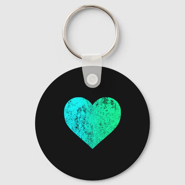 Chaveiro I Love You Teal Heart Distressed Valentine's Day  (Frente)