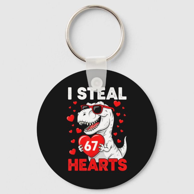 Chaveiro I Steal 67 Hearts Funny 67 Valentine Dinosaur Men  (Frente)