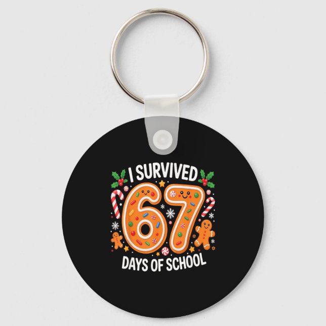 Chaveiro I Survived 67 Days Of School Christmas Candy Cane  (Frente)