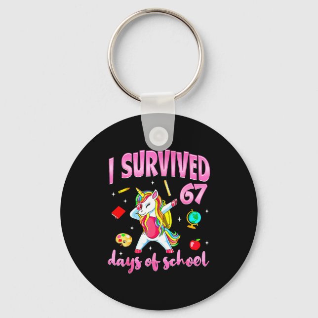 Chaveiro I Survived 67 Days Of School Unicorn Dabbing Teach (Frente)