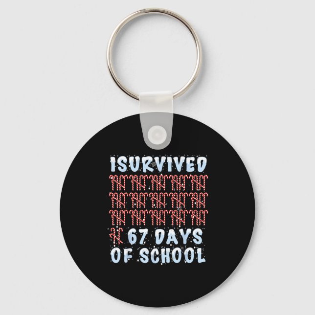 Chaveiro I Survived 67 Days Of School Xmas Candy Cane Tally (Frente)