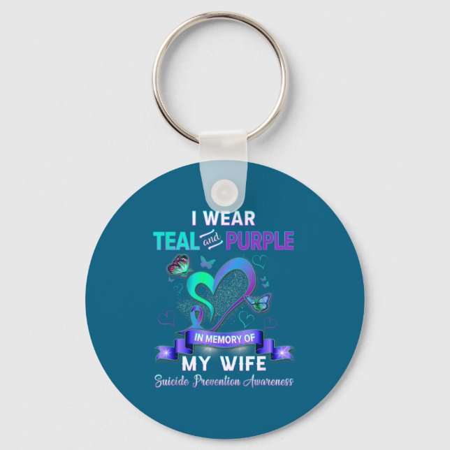 Chaveiro I Wear Teal Purple In Memory Of My Wife Suicide Pr (Frente)