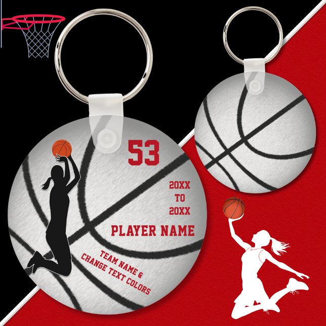 Chaveiro Ideias de presentes baratos de prata vermelha para (Personalized Basketball Gifts for Girls. Cheap basketball gifts. Girls basketball party favors.)