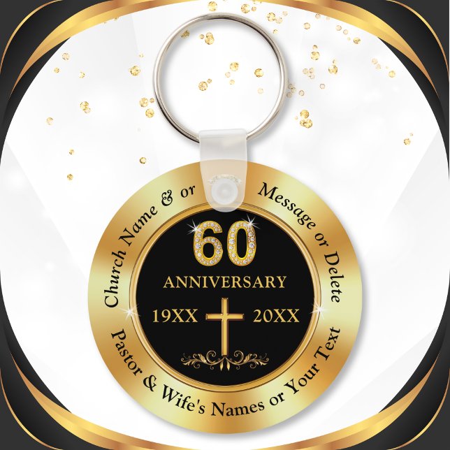 Chaveiro Igreja 60º Aniversário ou 60º Aniversário Favorito (60th church anniversary party favors or Christian 60th Anniversary. Church 60th anniversary, Black.)