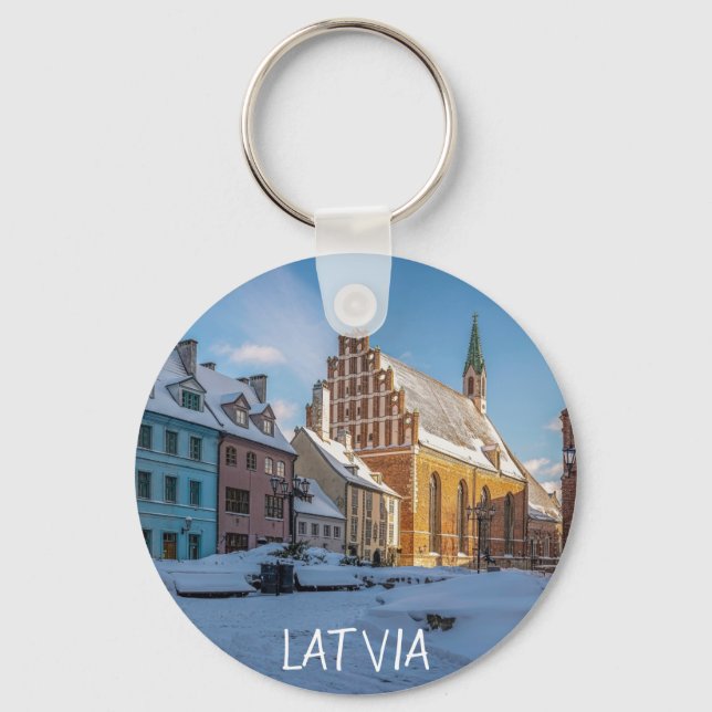 Chaveiro Igreja de Peter no inverno em Riga, Letónia (Frente)