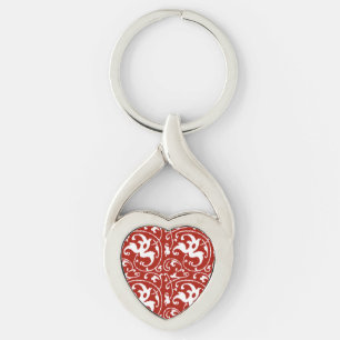 Chaveiro Ikat Floral Damask - Vermelho Escuro e Branco