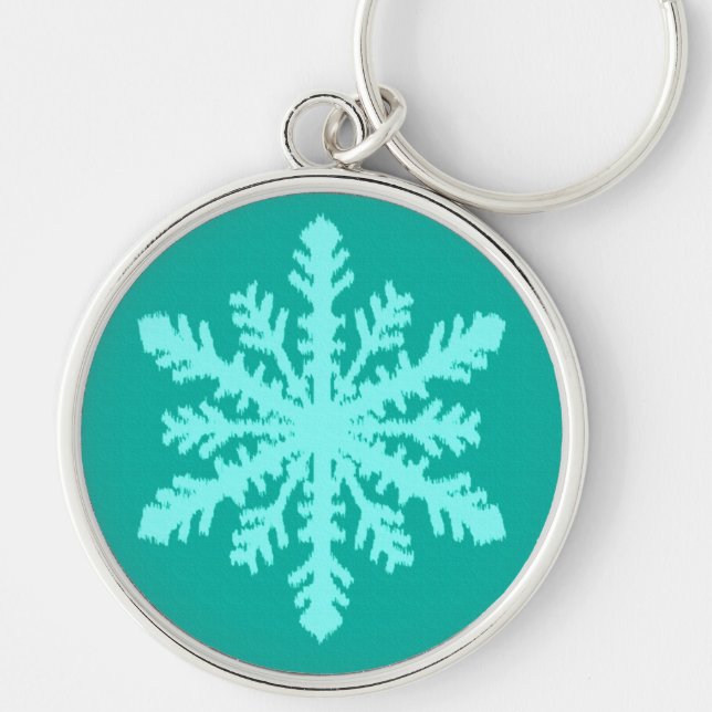 Chaveiro Ikat Snowflake - Turquesa e aqua (Frente)