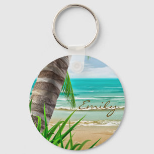Chaveiro Ilha da Praia das Palmeiras Tropicais Personalizad
