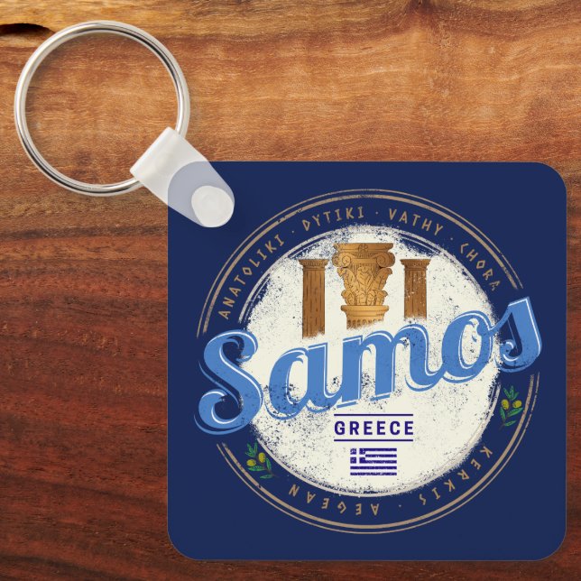 Chaveiro Ilha Samos em férias de colheita retrô-Grécia (Frente)