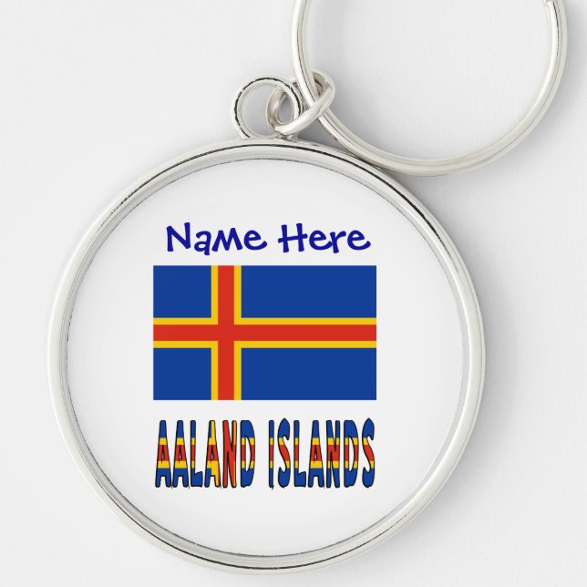 Chaveiro Ilhas Åland Ålander Bandeira Azul Personalizada (Frente)