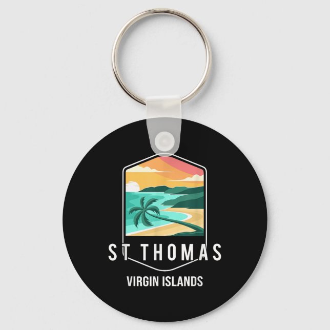 Chaveiro Ilhas Virgens Americanas Beach Sunset Palm Tree Ru (Frente)