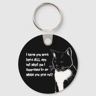 Chaveiro Ilustração a preto e branco de Gato Engraçado