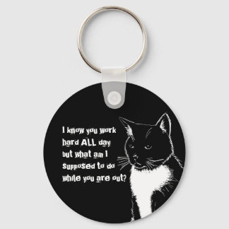 Chaveiro Ilustração a preto e branco de Gato Engraçado