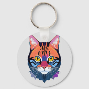 Chaveiro Ilustração Abstrata de um Rosto de Gato