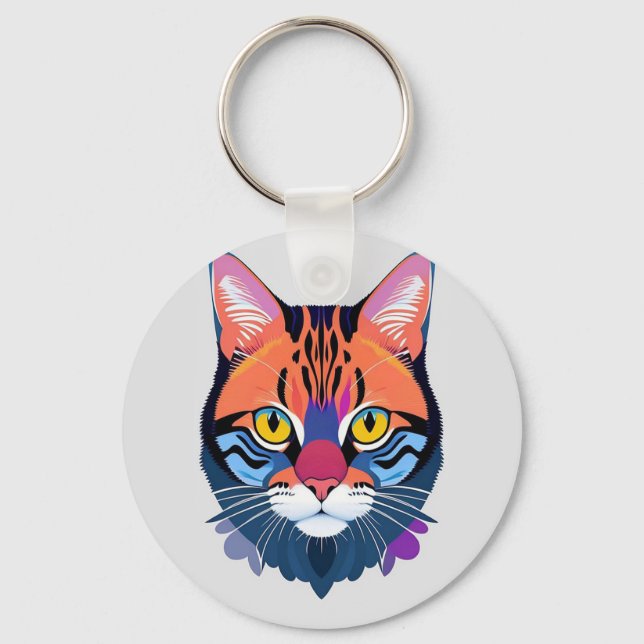 Chaveiro Ilustração Abstrata de um Rosto de Gato (Frente)