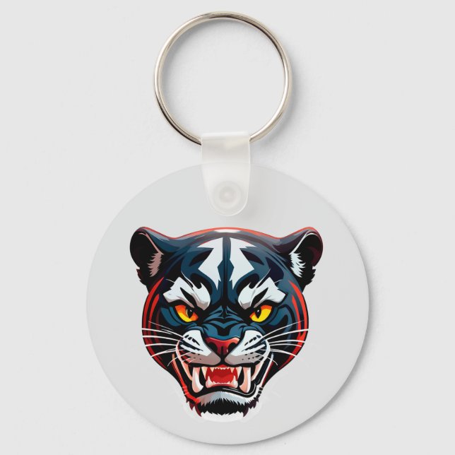 Chaveiro Ilustração Agressiva de Cabeça de Tigre (Frente)