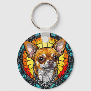Chaveiro Ilustração Artística de Chihuahua em Vidro Colorid