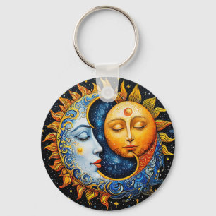Chaveiro Ilustração Artística do Sol e da Lua