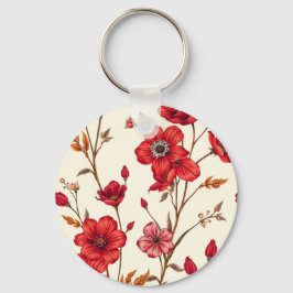 Chaveiro Ilustração Botânica Vermelha Vibrante