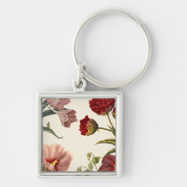 Chaveiro Ilustração botânica vintage de vermelho e rosa