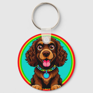 Chaveiro Ilustração Colorida de Cachorro Feliz Sentado