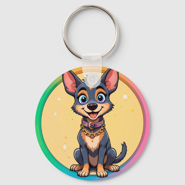 Chaveiro Ilustração Colorida de Cachorro Feliz Sentado (Frente)