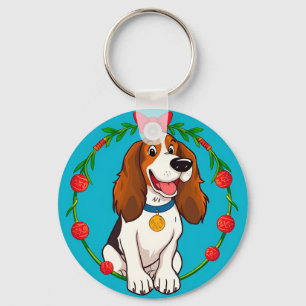 Chaveiro Ilustração Colorida de Cachorro Feliz Sentado