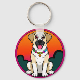 Chaveiro Ilustração Colorida de Um Cão Sorridente