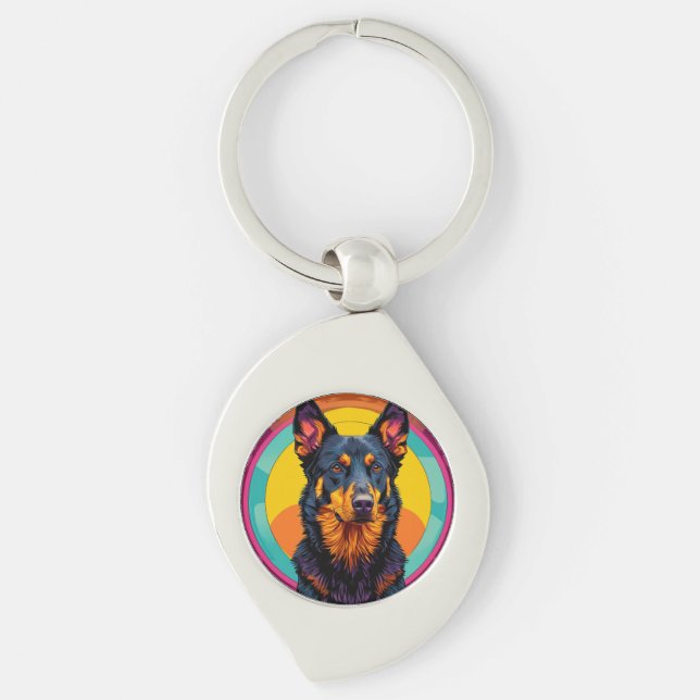 Chaveiro Ilustração Colorida do cão Beauceron (Frente)