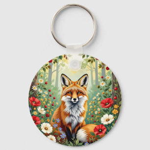 Chaveiro Ilustração da Flor Silvestre da Raposa na Floresta